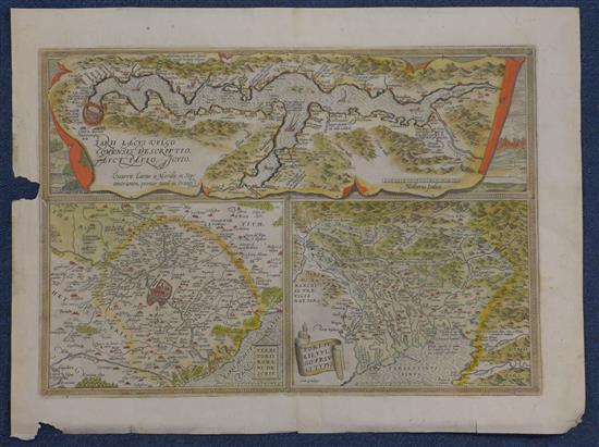 Abraham Ortelius, coloured engraving, Map of Lakii Lacus (Lake Como etc.) overall, unframed(-)